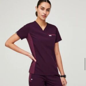 Figs Deep Purple Remix Catarina Scrub Top